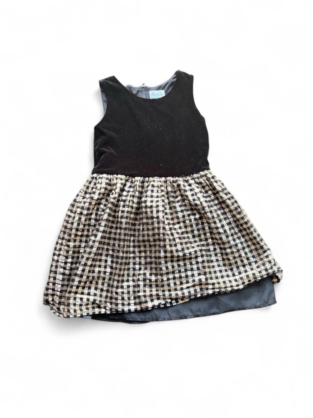 ✨Black and gold dress with zipper and ruffled skirt. Size: 8 years✨